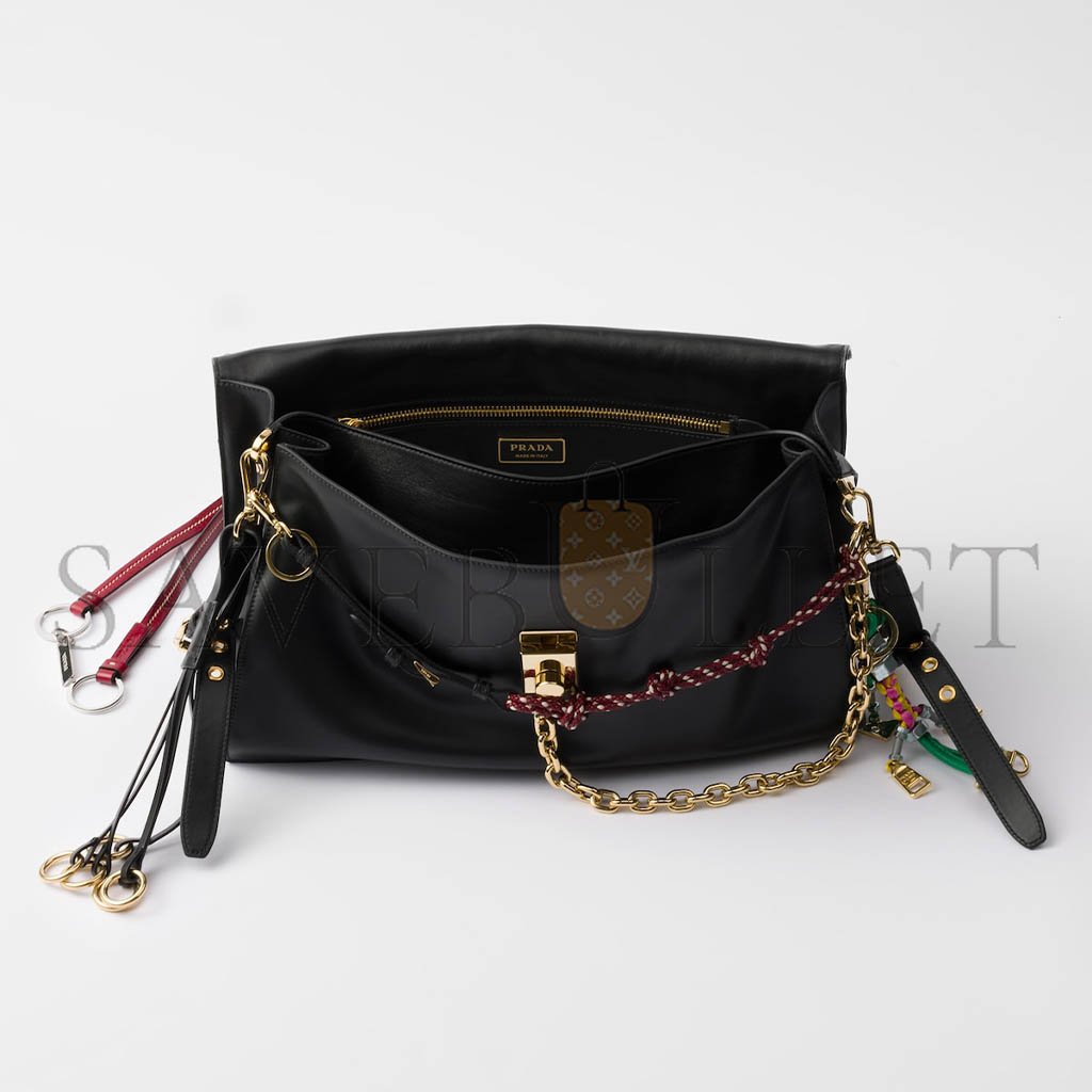 PRADA SOFT SOUND LARGE LEATHER SHOULDER BAG WITH CHARMS 1BD378 (35*19.5*10.5cm)